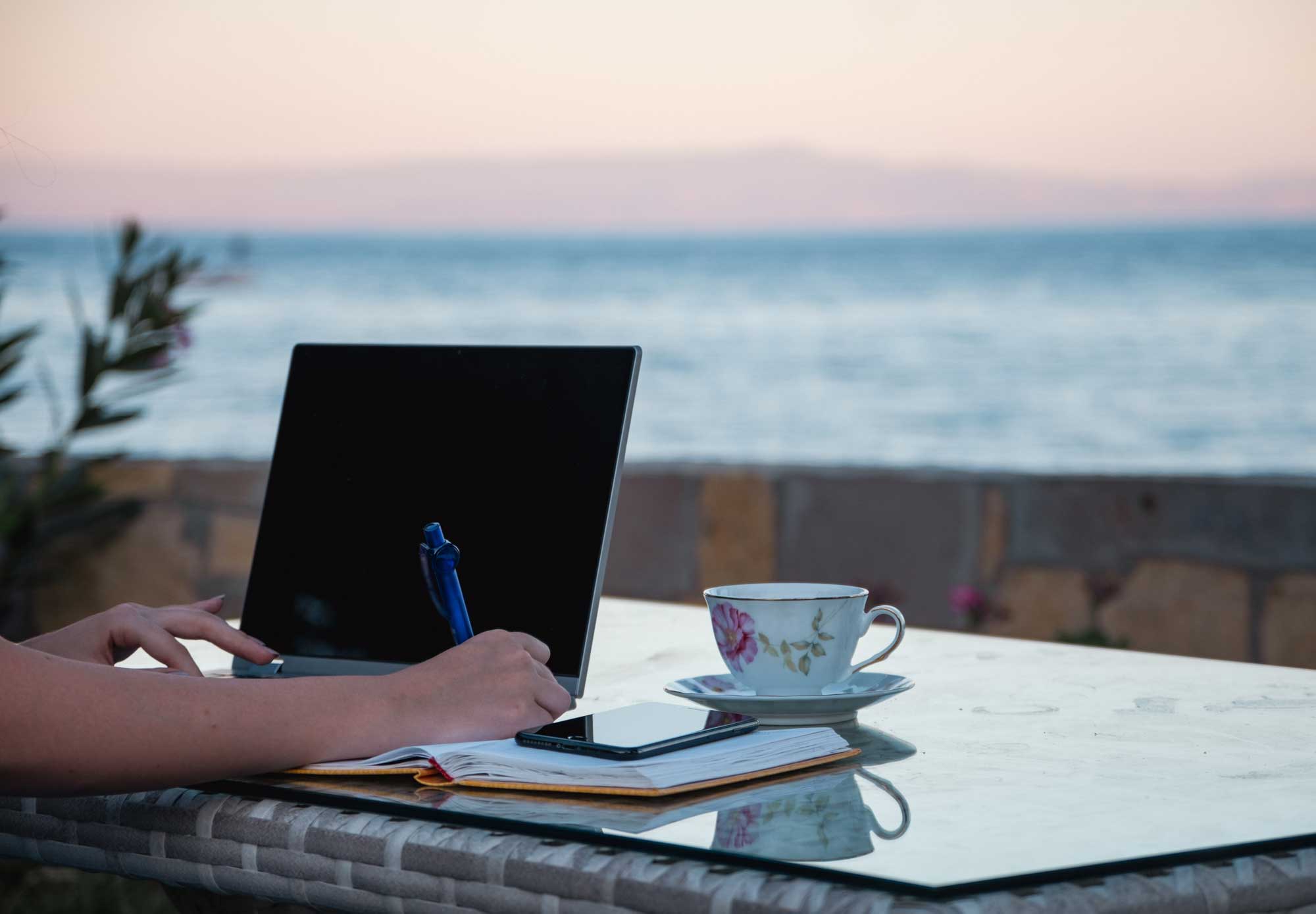 working by the beach